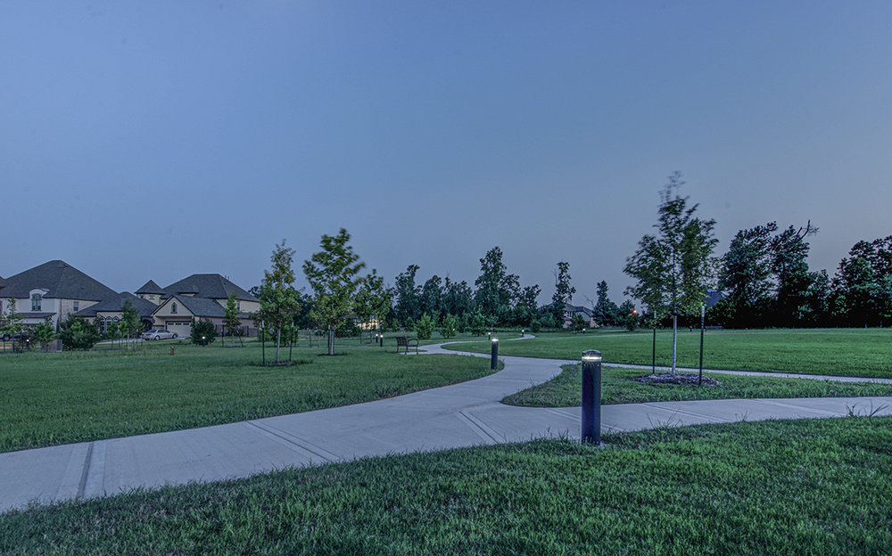 Exteria Lighting SP-010 solar bollards illuminating the pedestrian paths at Harmony Linear Park