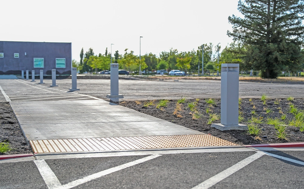 Exteria Lighting SP-8 solar LED bollards at the EVA Air Hangar, San Francisco International Airport (SFO)